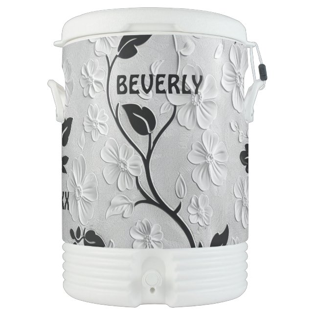 Brautiful Personalized Black & White Florals Beverage Cooler (Front)