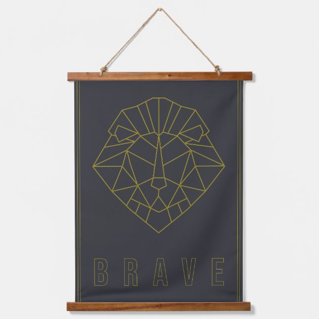 Brave affirmation poster of a yellow origami lion hanging tapestry (Front)