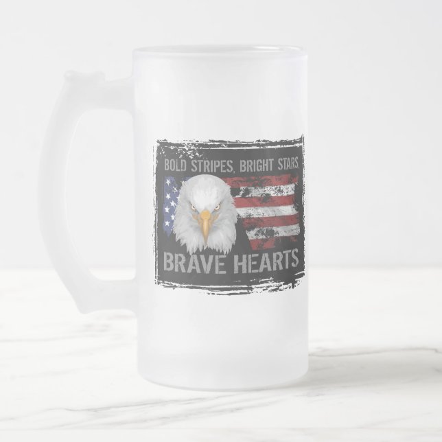 Brave American Hearts Frosted Glass Beer Mug (Left)