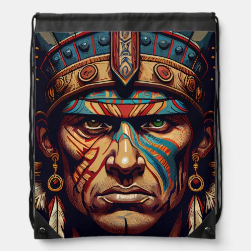 Brave and Bold The Aztec Warrior Rises Drawstring Bag