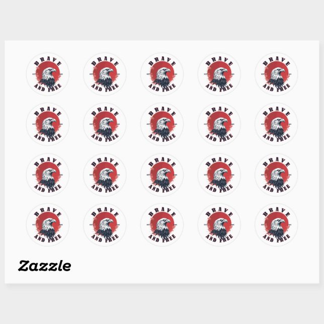 Brave and Free Eagle Classic Round Sticker (Sheet)