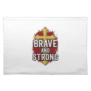Brave and Strong Vintage Cross Shirt Design_1 Cloth Placemat