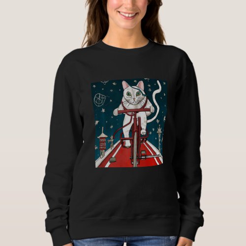 Brave Cat Riding a Bike in Japan   Sweatshirt
