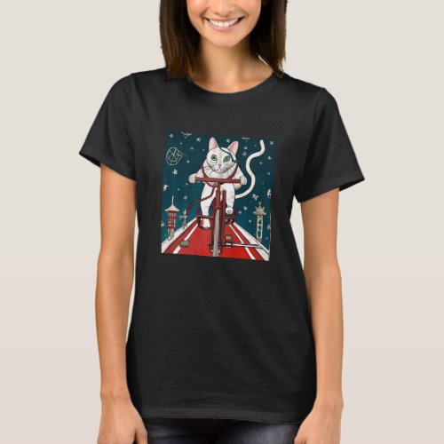 Brave Cat Riding a Bike in Japan   T_Shirt