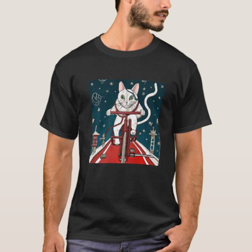 Brave Cat Riding a Bike in Japan   T_Shirt