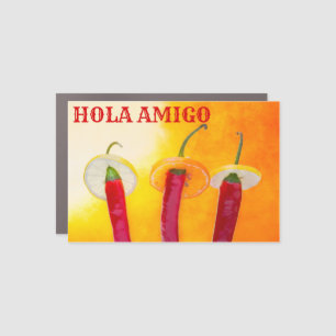Brave Chili Peppers Hola Amigo Funny Customizable Car Magnet