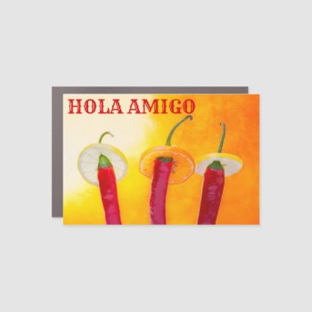 Brave Chili Peppers Hola Amigo Funny Customizable Car Magnet by DigitalSolutions2u at Zazzle