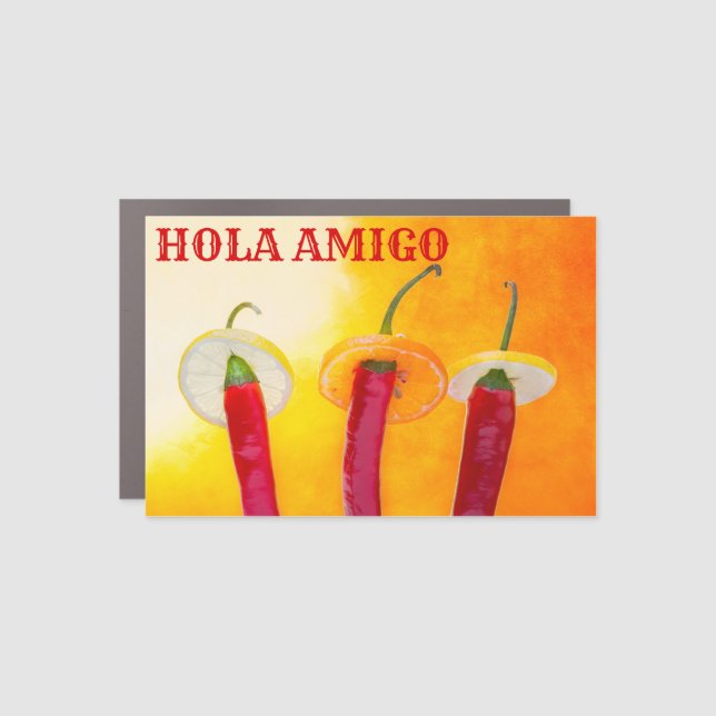 Brave Chili Peppers Hola Amigo Funny Customizable Car Magnet (Front)