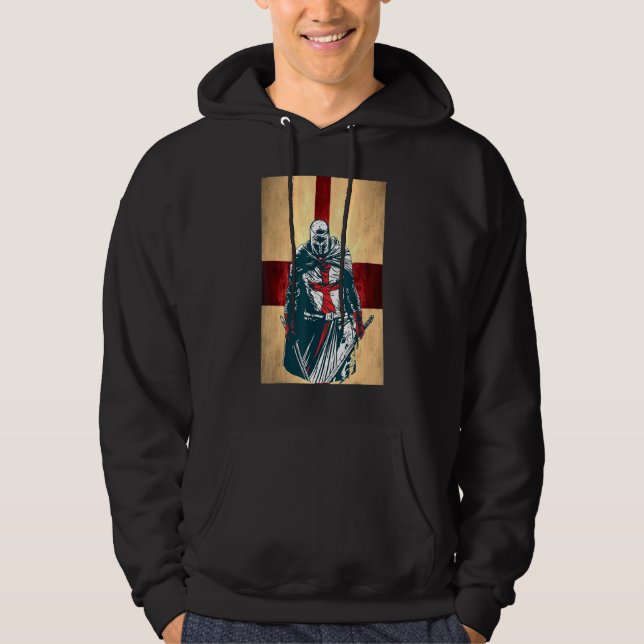Brave Christian Crusader Warrior England Flag Knig Hoodie (Front)