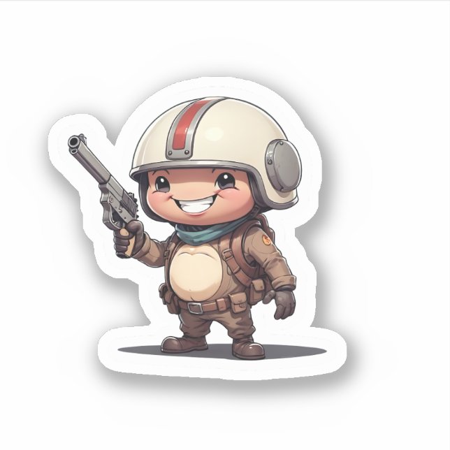 brave cute little soldier sticker (Front)