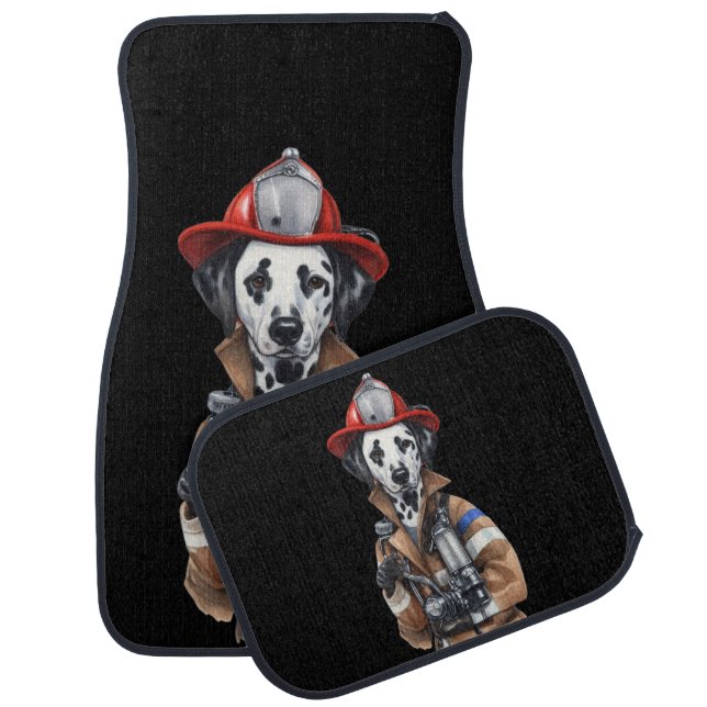 Brave Dalmatian fireman in watercolor Car Floor Mat (Set)
