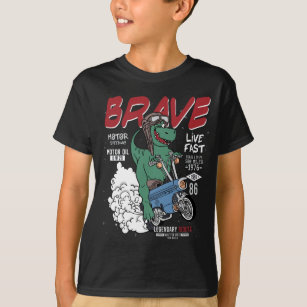 Brave Dinosaur Riding Motorcycle Funny Graphic T-Shirt