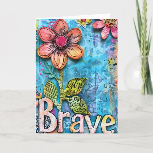 *~**~ BRAVE Doodle Art Colorful Whimsical Flower Thank You Card