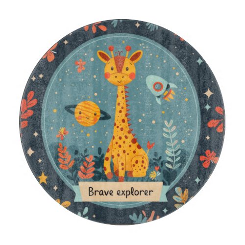 Brave Explorer Encounter with a Giraffe Cutting Board