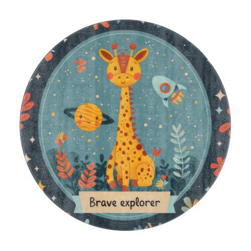 Brave Explorer Encounter with a Giraffe Cutting Board