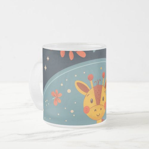 Brave Explorer Encounter with a Giraffe Frosted Glass Coffee Mug