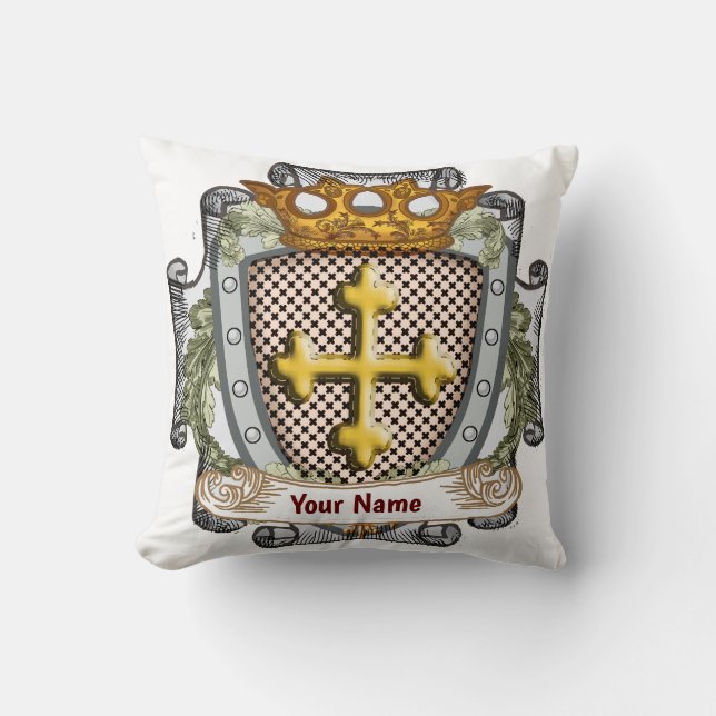 Brave Family Crest Surname Throw Pillow (Front)