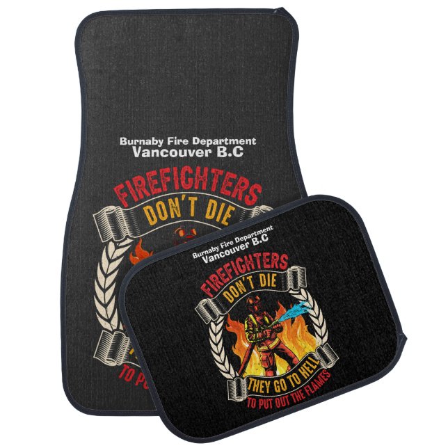 Brave firefighter battling fierce flames at dusk car floor mat (Set)