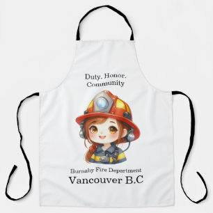 Brave firefighter girl in bright gear apron
