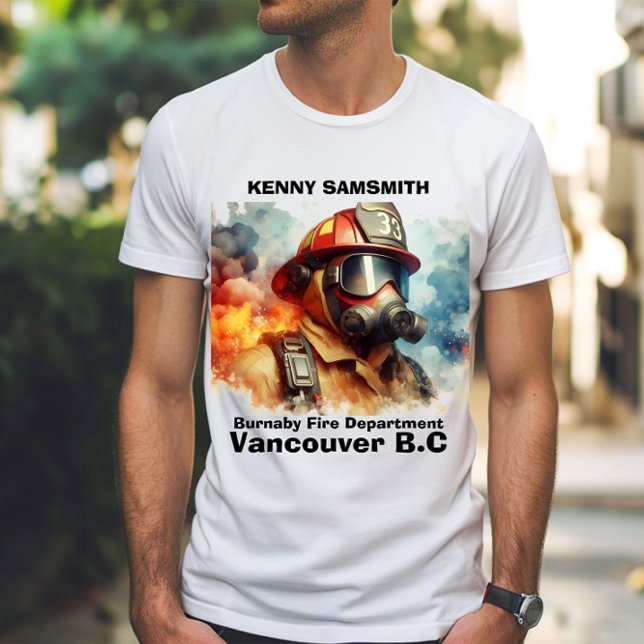 Brave firefighter in action amid swirling smoke T-Shirt (Creator Uploaded)