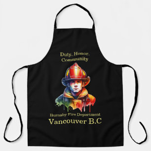Brave firefighter ready for emergencies apron