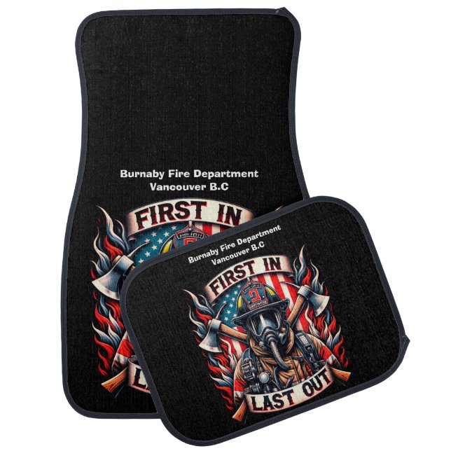 Brave firefighter stands proud car floor mat (Set)