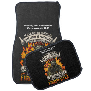 Brave firefighter surrounded by flames at night car floor mat