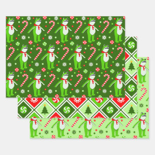Brave Frog Christmas Holiday Wrapping Paper Sheets