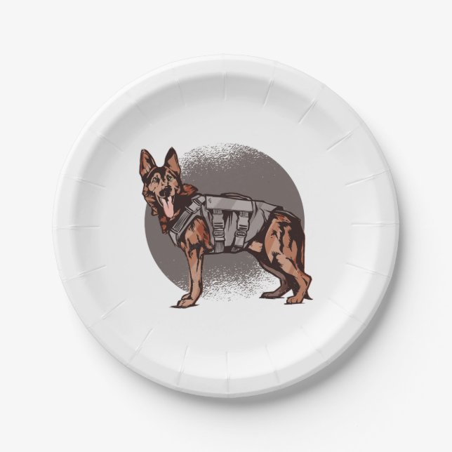 Brave German Shepherd Police Dog Paper Plates (Front)