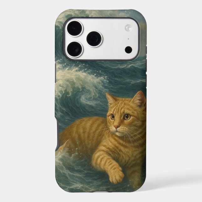 Brave Ginger Cat Riding Ocean Waves                Case-Mate iPhone Case (Back)