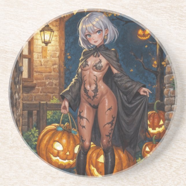 Brave Halloween Girl Trick or Treat Bodypainting Coaster (Front)