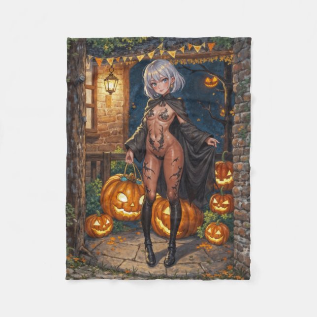 Brave Halloween Girl Trick or Treat Bodypainting Fleece Blanket (Front)