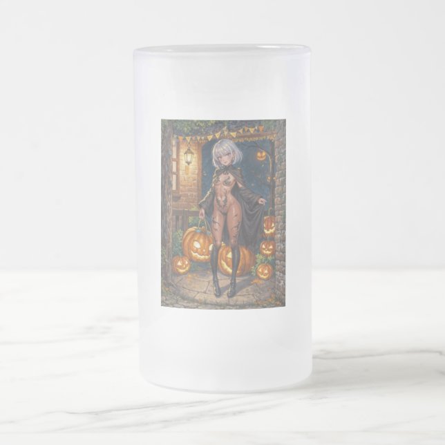 Brave Halloween Girl Trick or Treat Bodypainting Frosted Glass Beer Mug (Center)
