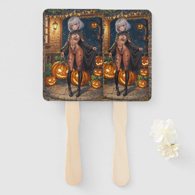 Brave Halloween Girl Trick or Treat Bodypainting Hand Fan (Front and Back)