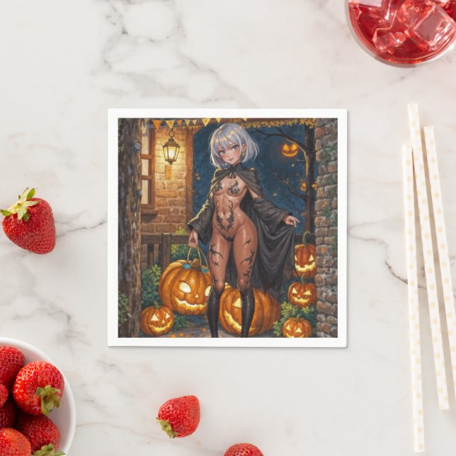 Brave Halloween Girl Trick or Treat Bodypainting Napkins (Insitu)