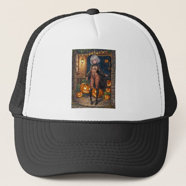 Brave Halloween Girl Trick or Treat Bodypainting Trucker Hat (Front)