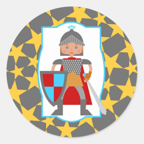 Brave Knight Boy Birthday Party Classic Round Sticker