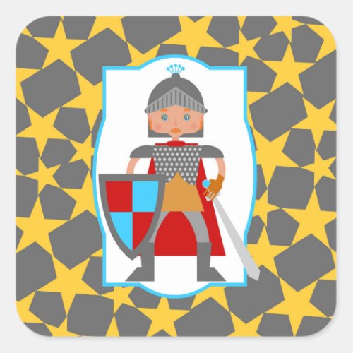 Brave Knight Boy Birthday Party Square Sticker
