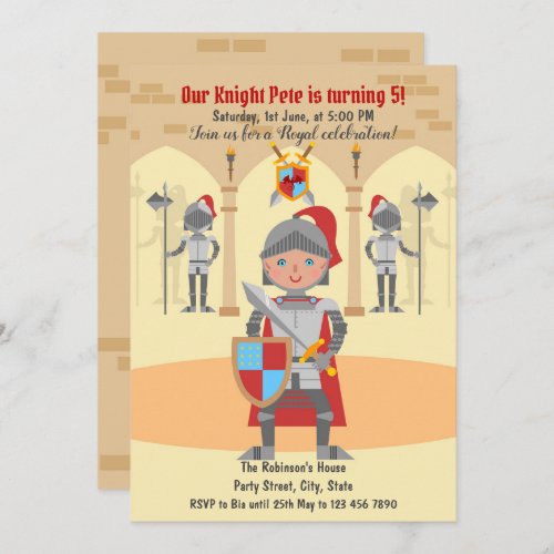  Brave Knight in armory room birthday party  Invitation
