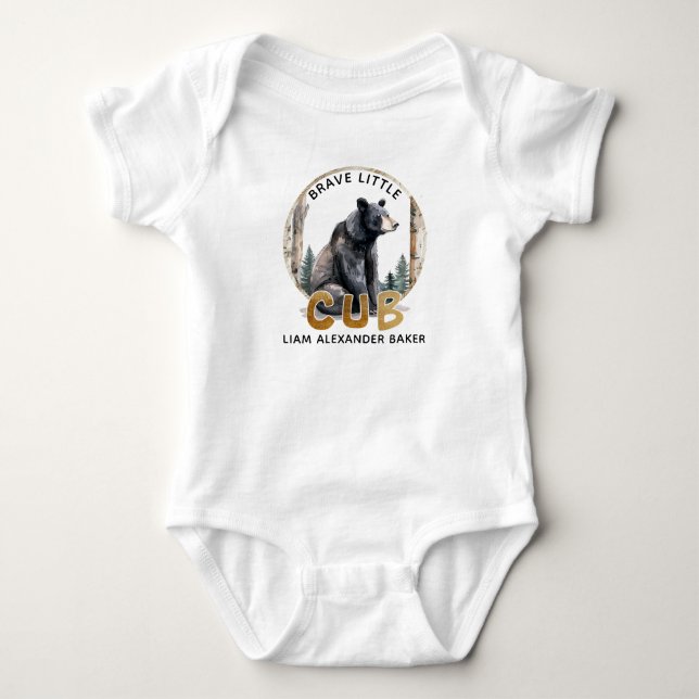 Brave Little Cub Bear Woodland Baby Bodysuit   (Front)