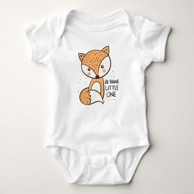 Brave little fox, cute fox drawing baby bodysuit (Front)