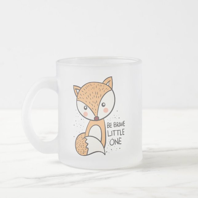 Brave little fox, cute fox drawing frosted glass coffee mug (Left)