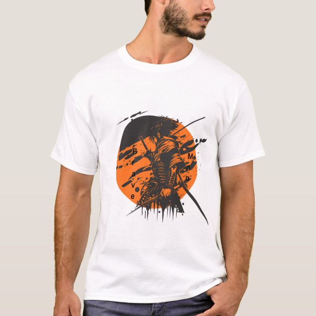  Brave Man Graphic T-Shirt | Black & Orange Design (Front)