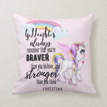 Brave Strong GODDAUGHTER Cute Unicorn Pink Throw Pillow