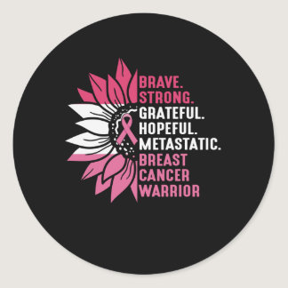 Brave Strong Grateful Breast Cancer Awareness Classic Round Sticker