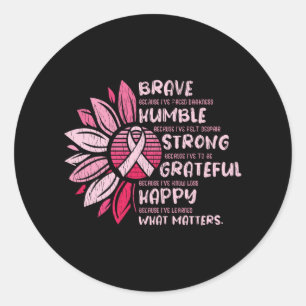 Brave Strong Grateful Breast Cancer Awareness Classic Round Sticker