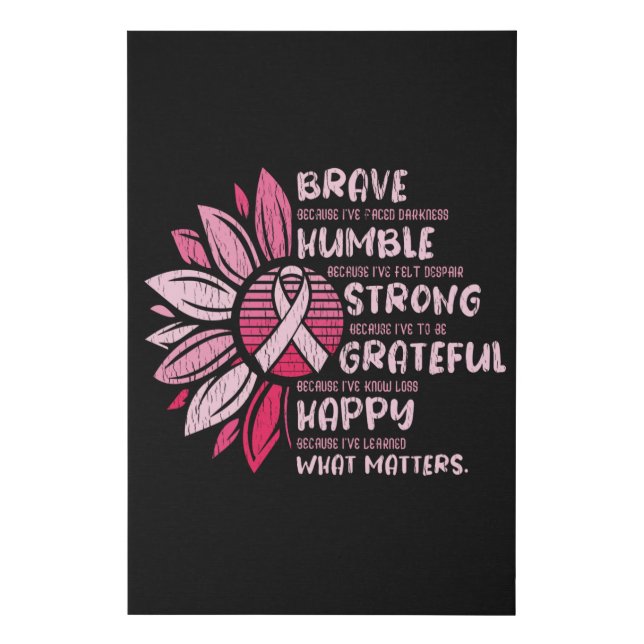 Brave Strong Grateful Breast Cancer Awareness Faux Canvas Print (Front)