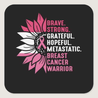 Brave Strong Grateful Breast Cancer Awareness Square Sticker