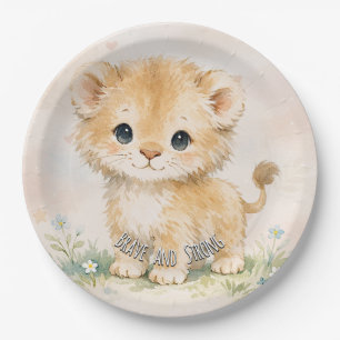 Brave & Strong Little Lion Safari Baby Shower Paper Plates