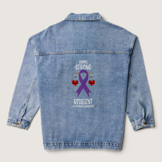 Brave Strong Resilient Alzheimers Awareness Ribbon Denim Jacket